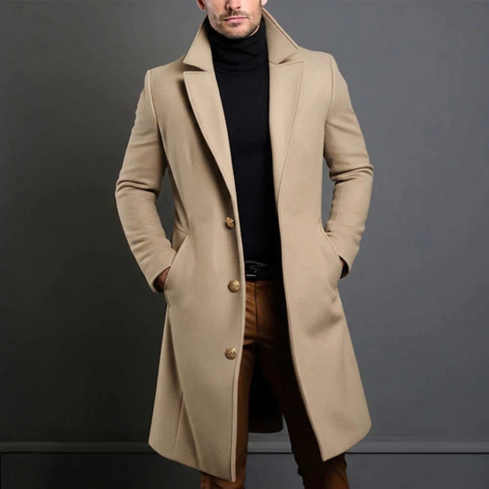Lee Mens Slim Fit Long Coat with Notched Lapel in Brown
