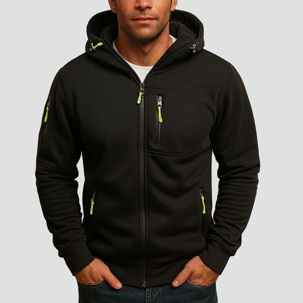 Ian Mens Zip Up Hoodie with Zip Pockets in Black