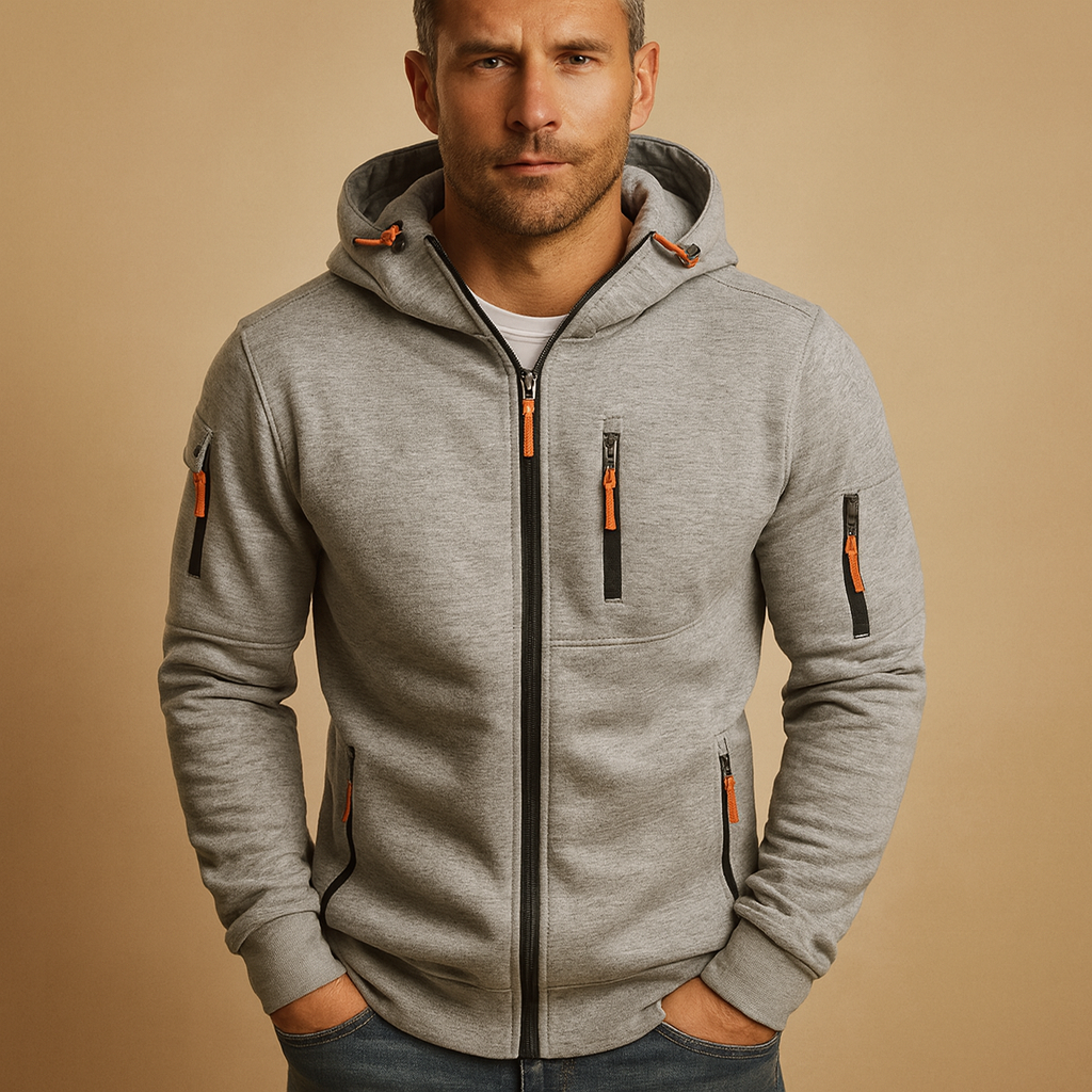 Ian Mens Zip Up Hoodie with Zip Pockets in Light Gray
