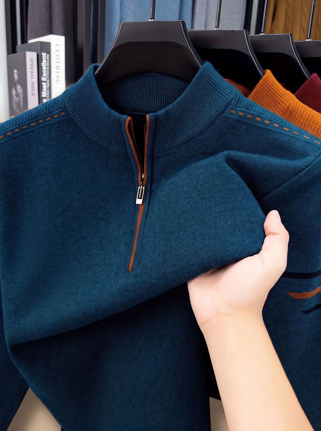 Simon | Herren Half-Zip Stehkragen Pullover — Klassisches Design mit Kontrastnähten in 4 Farben | Westmere