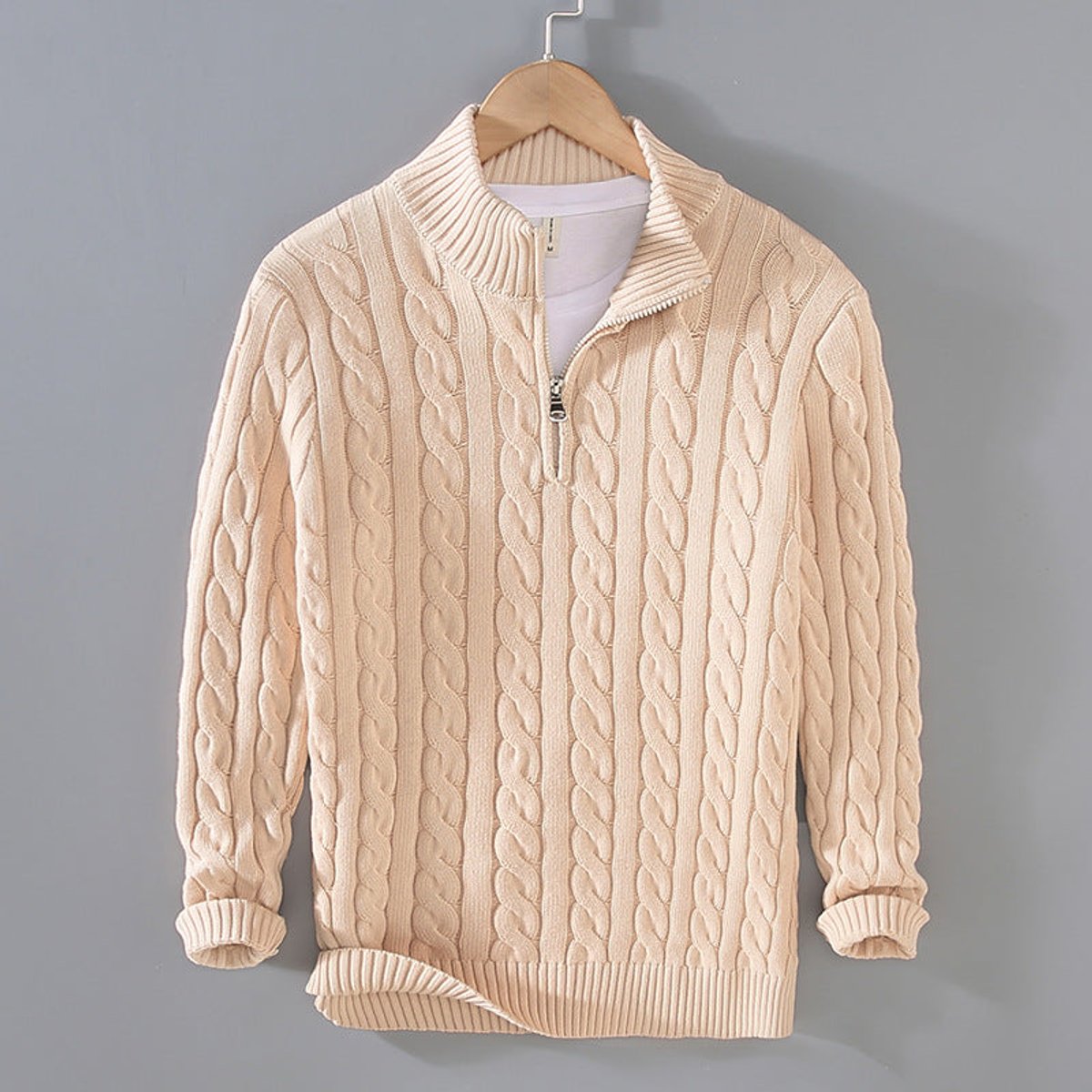 Simon | Herren Half-Zip Zopfmuster Pullover — Baumwoll-Wollmischung mit Stehkragen in 5 Farben | Westmere