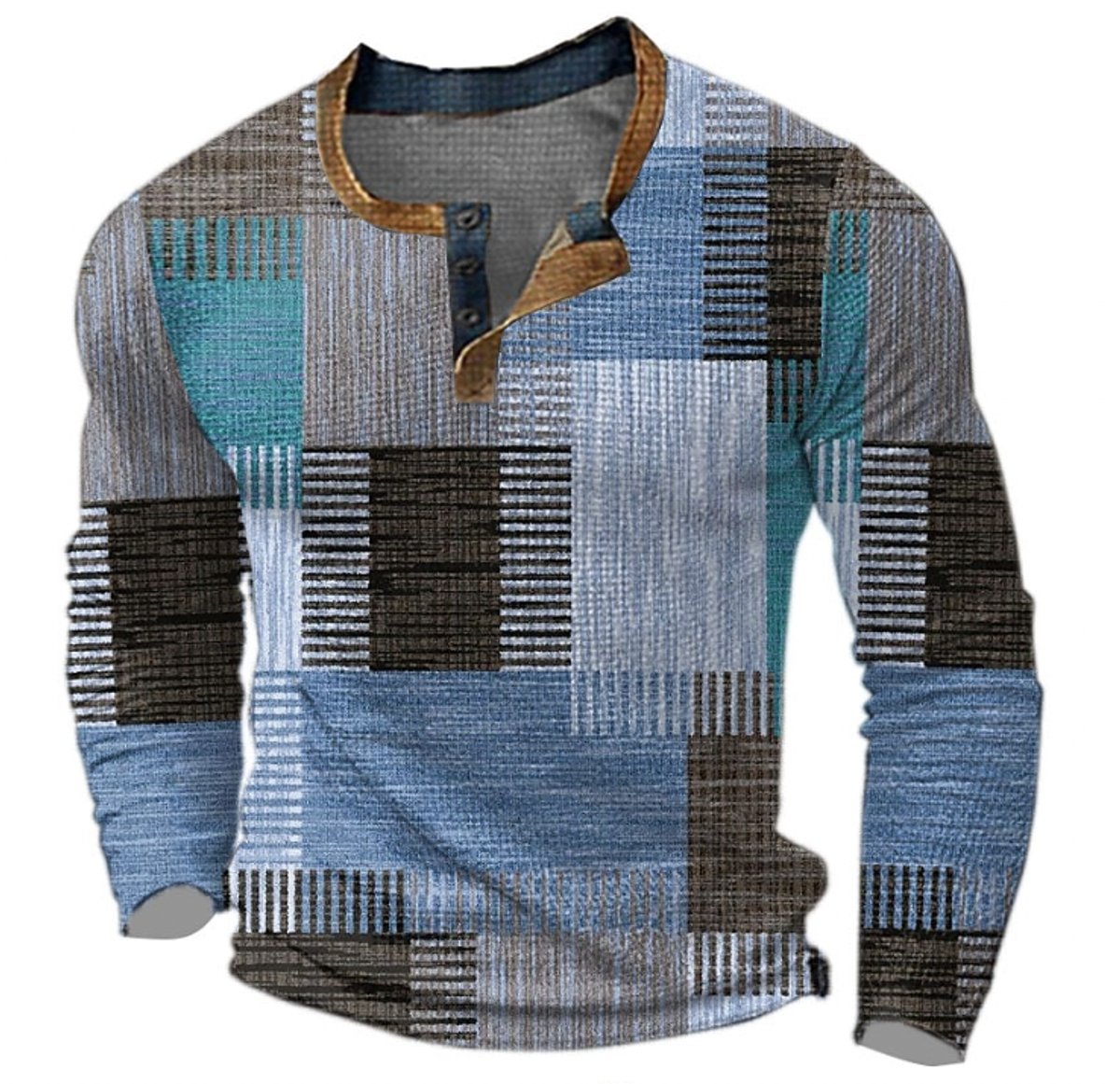 Christian | Herren Retro Colorblock Henley Pullover — Karomuster Knit in Erdtönen S–4XL | Westmere