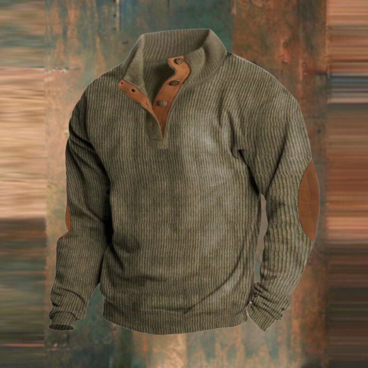 Maximilian | Herren Retro Rippstrick Pullover — Knopfkragen mit Ellbogenpatches in 5 Farben | Westmere