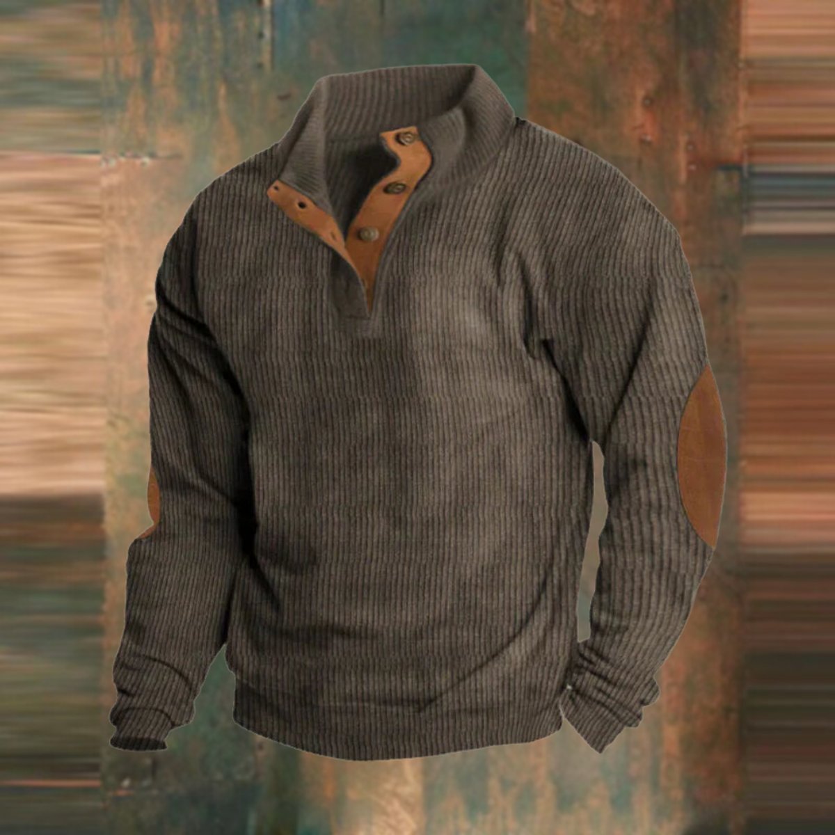 Maximilian | Herren Retro Rippstrick Pullover — Knopfkragen mit Ellbogenpatches in 5 Farben | Westmere