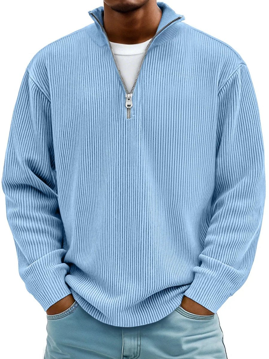 Simon | Herren Rippstrick Quarter-Zip Pullover mit Stehkragen — Formbeständiger Strick in 10 Farben | Westmere