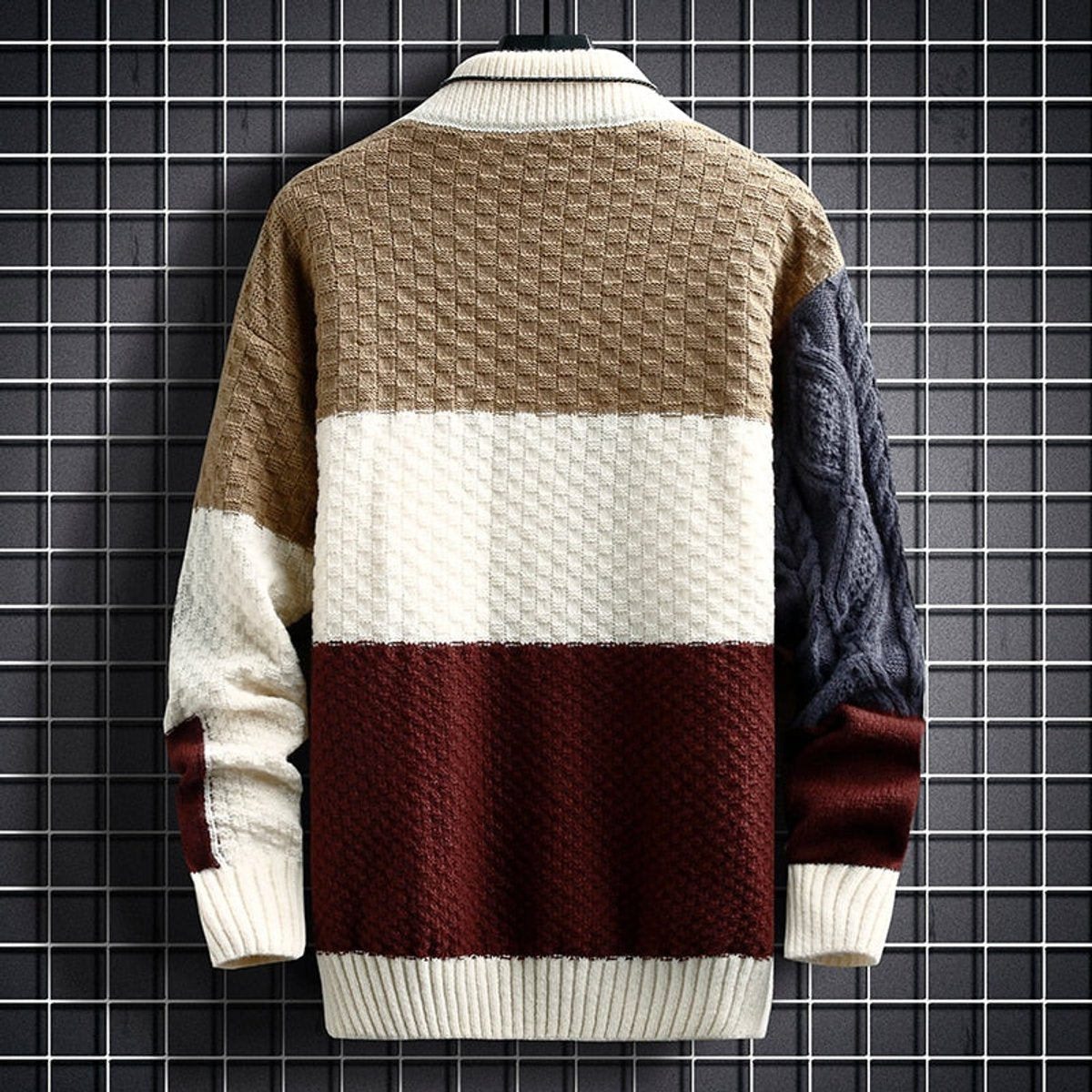 Alexander | Herren Colorblock Grobstrick Cardigan — Knopfleiste mit Zopfmuster-Ärmeln in 2 Farben | Westmere