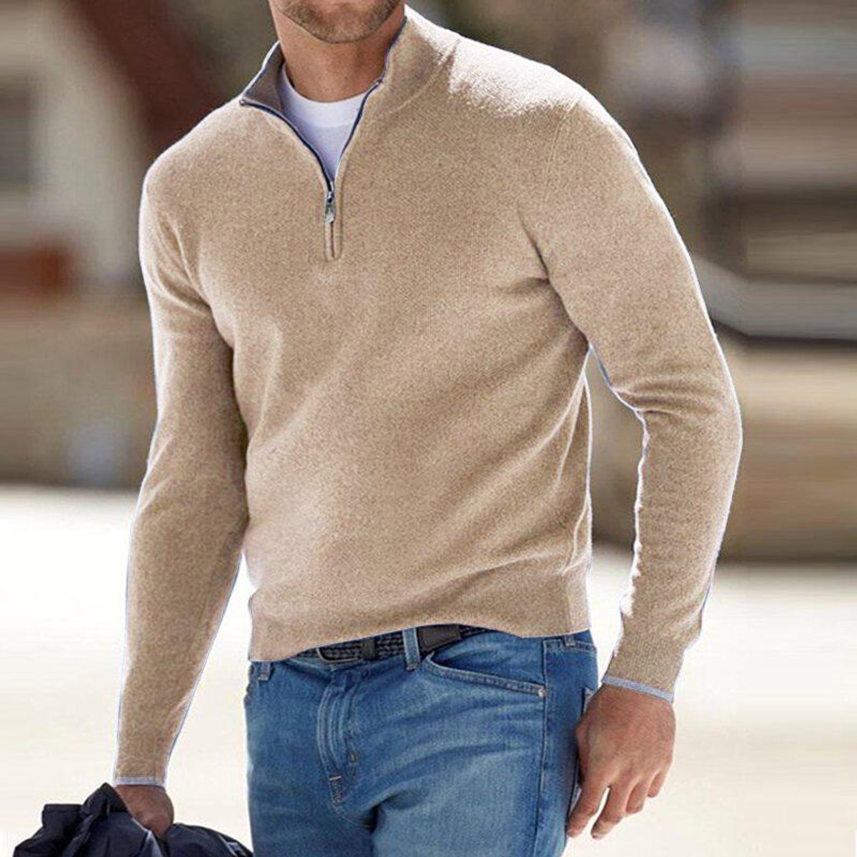 Dominik | Herren Half-Zip Strickpullover Regular Fit — Rippenbündchen mit Layering-Kragen in 6 Farben | Westmere