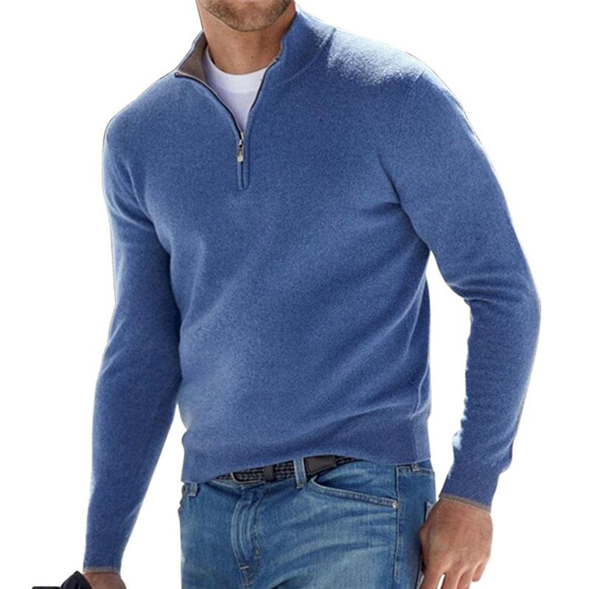 Dominik | Herren Half-Zip Strickpullover Regular Fit — Rippenbündchen mit Layering-Kragen in 6 Farben | Westmere