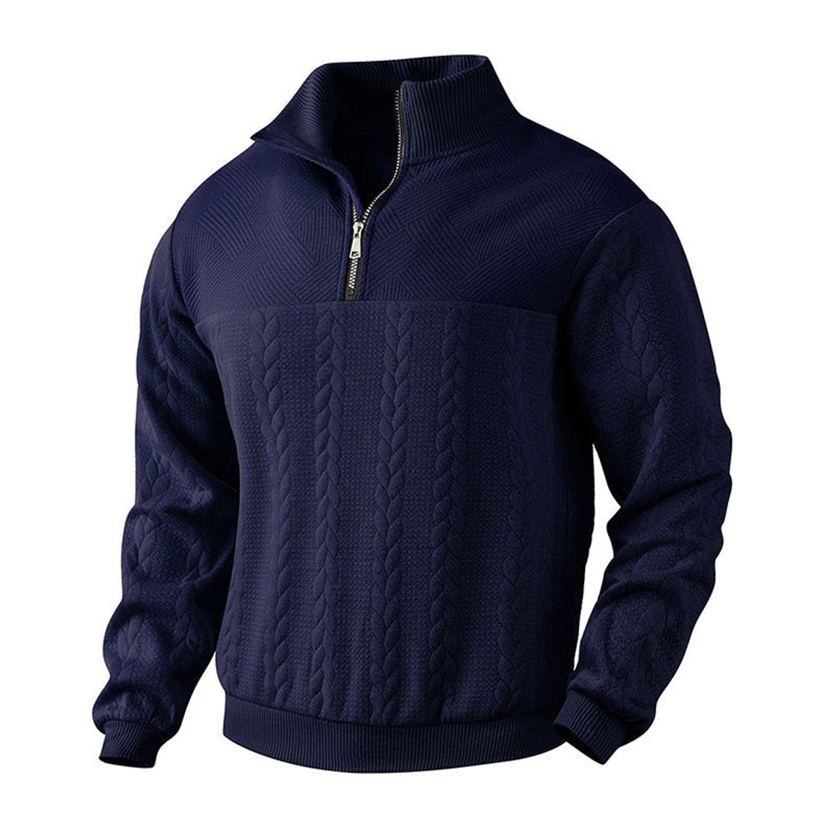 Andreas | Herren Zopfstrick Quarter-Zip Pullover — Metallreißverschluss mit Rippbündchen in 5 Farben | Westmere