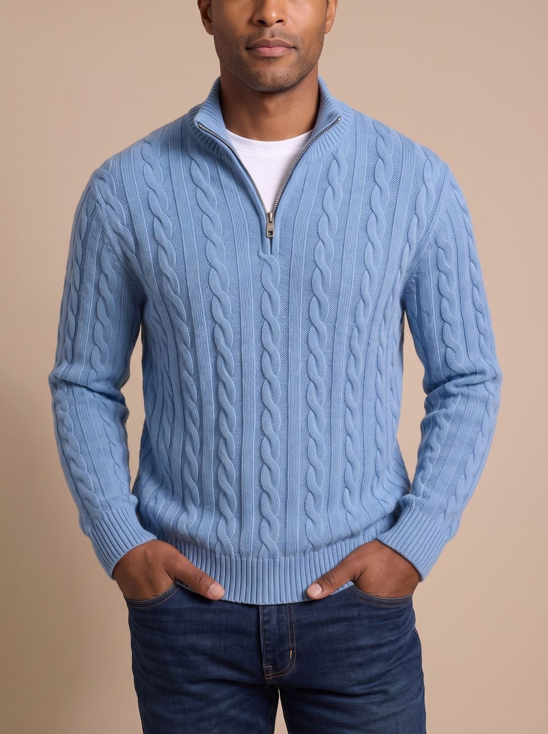Florian | Herren Zopfstrick-Troyer Pullover — Reißverschlusskragen mit Rippbündchen in 11 Farben | Westmere