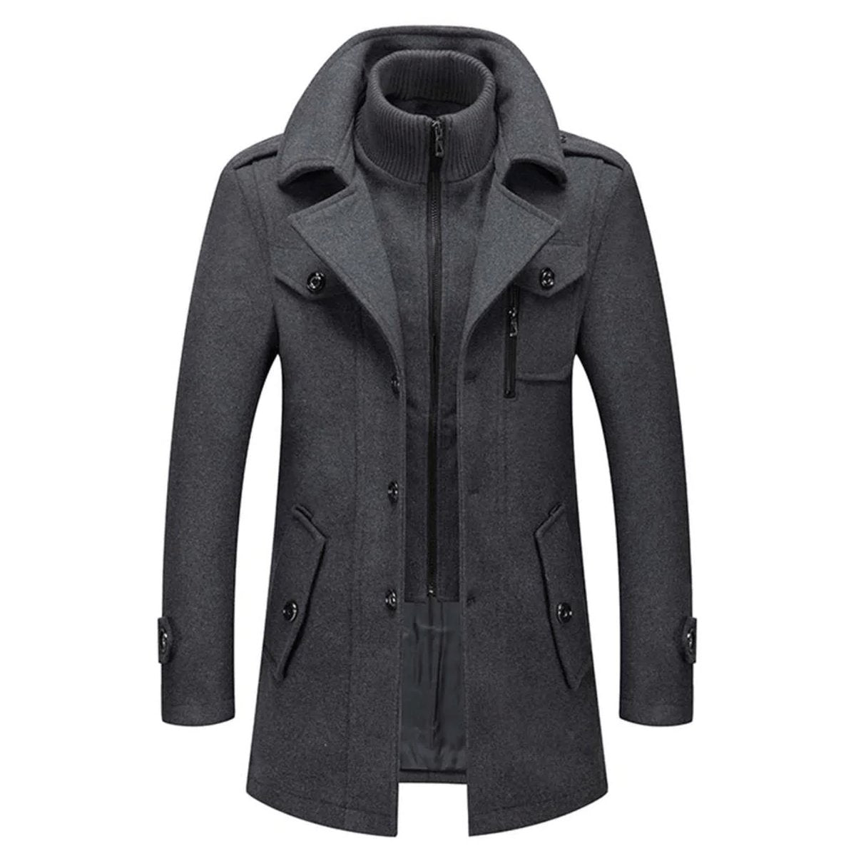 Lukas | Herren Zweiteiliger Slim-Fit Wollmantel — Wintermantel mit Abnehmbarem Strickkragen in 3 Farben | Westmere
