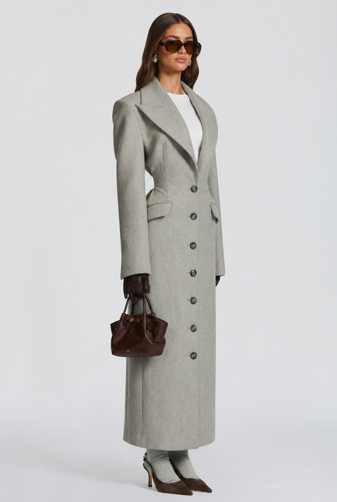 Kristina Womens Long Wool Coat with Fitted Waist