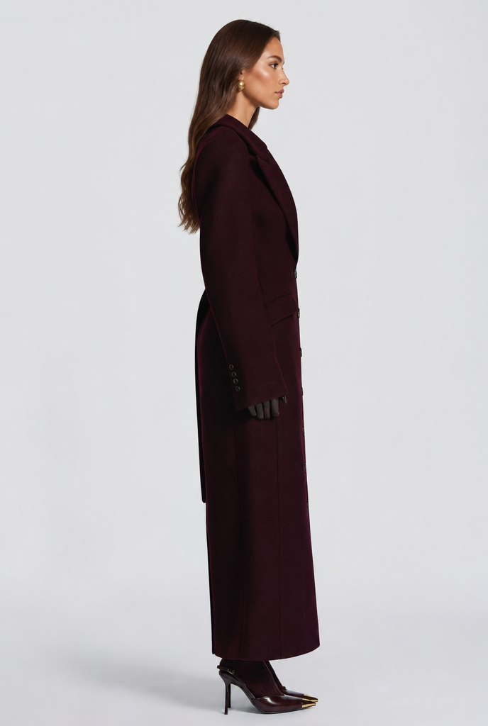 Kristina Womens Long Wool Coat with Fitted Waist