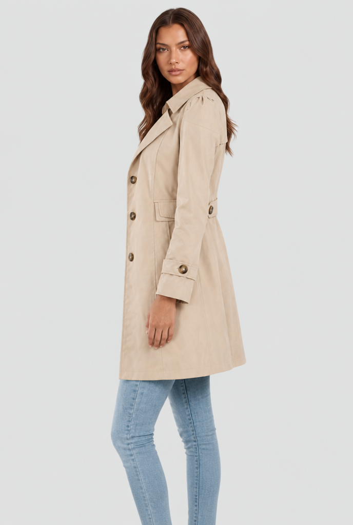 Katrina Womens Short Trench Coat, Fit and Flare