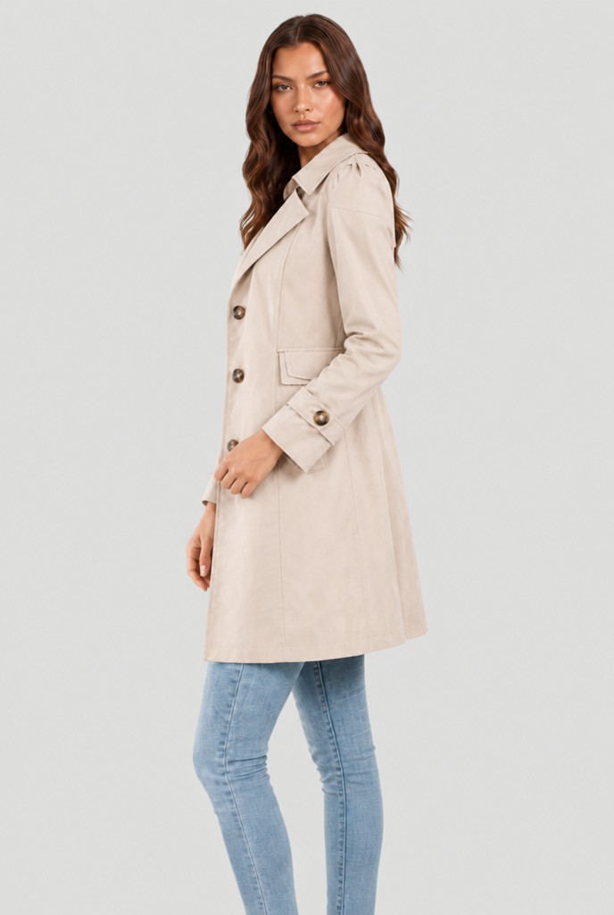 Katrina Womens Short Trench Coat, Fit and Flare