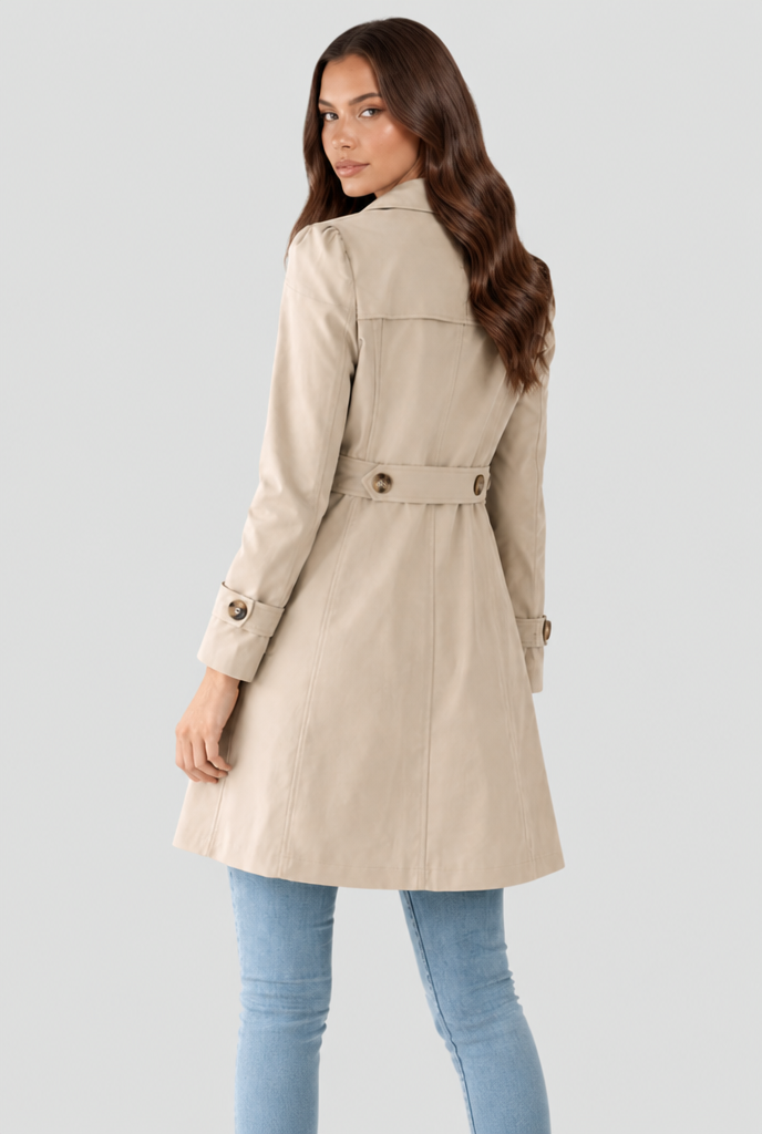 Katrina Womens Short Trench Coat, Fit and Flare