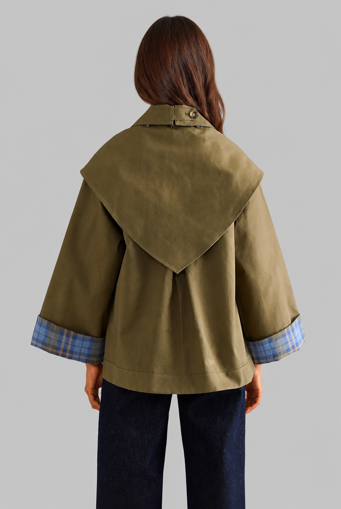 Tabitha Womens Reversible Trench Coat with Plaid Lining