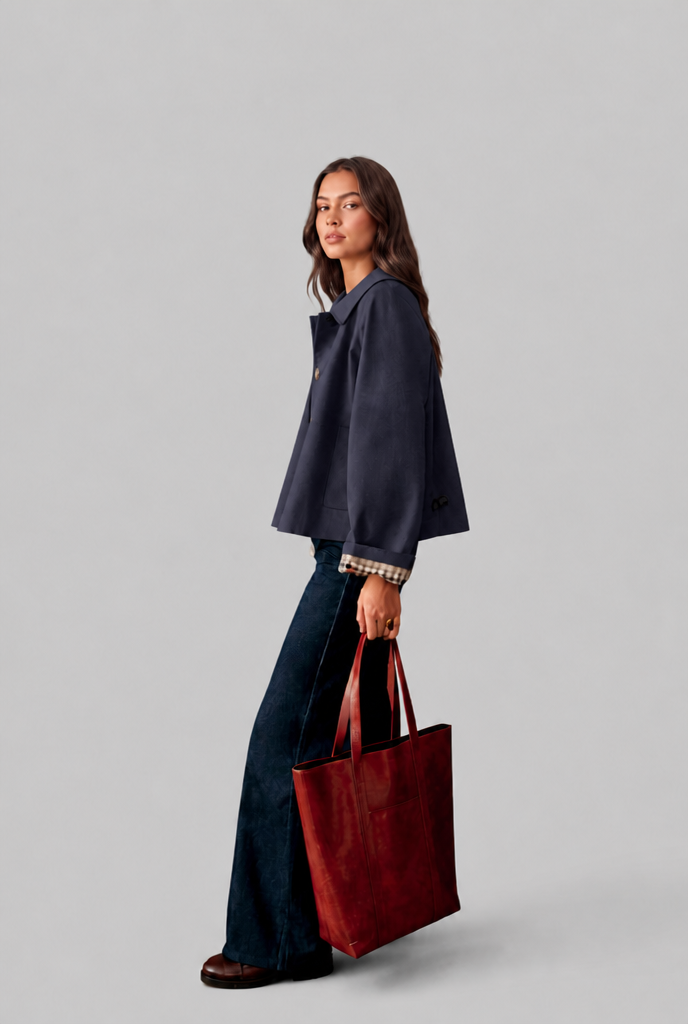 Desiree Womens Cropped Trench Jacket with Plaid Lining