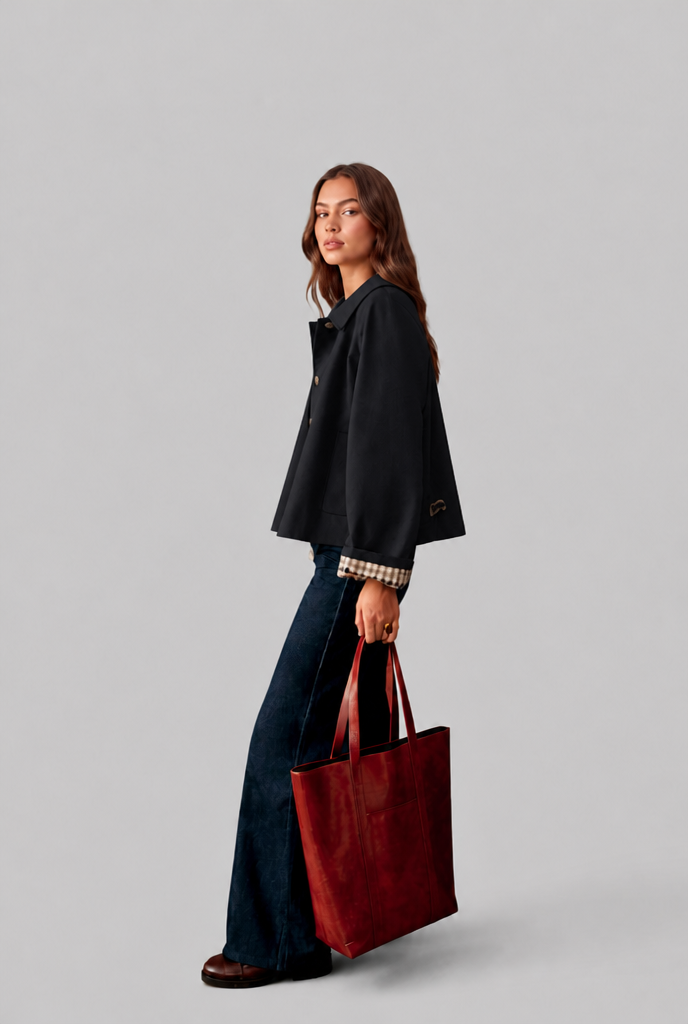 Desiree Womens Cropped Trench Jacket with Plaid Lining