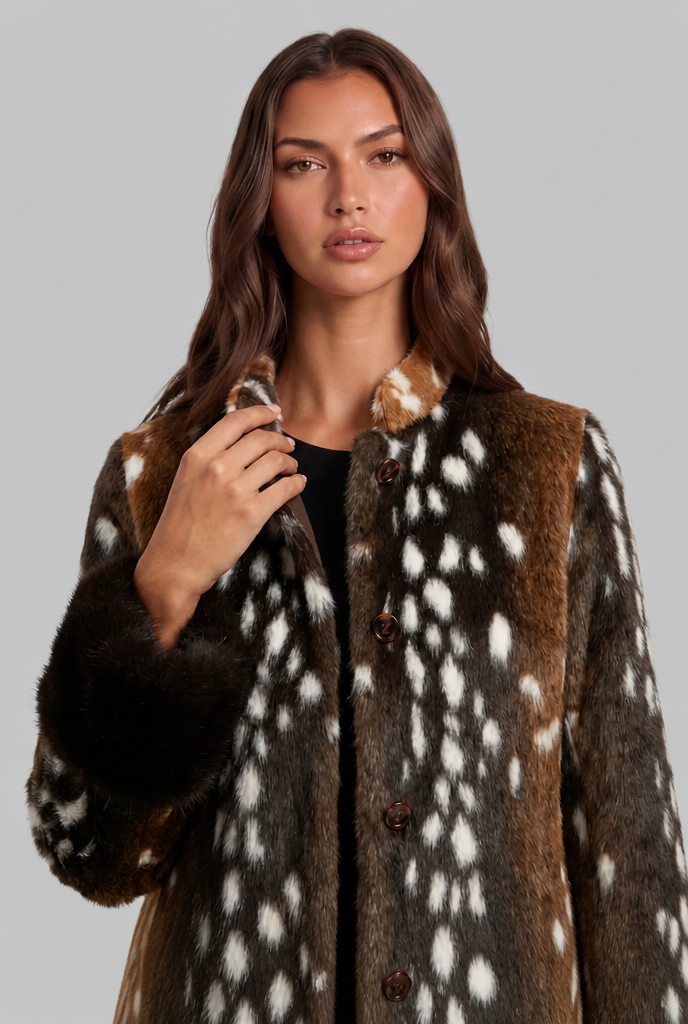 Kathleen Womens Faux Fur Jacket with Contrast Cuffs