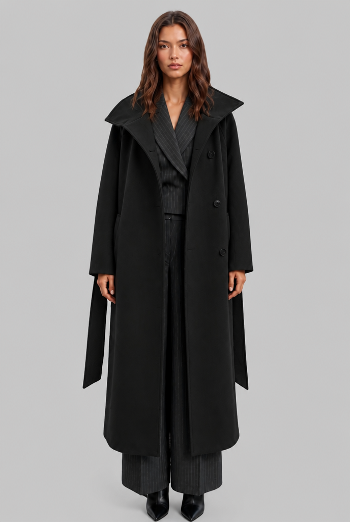 Courtney Womens Belted Longline Wool Coat