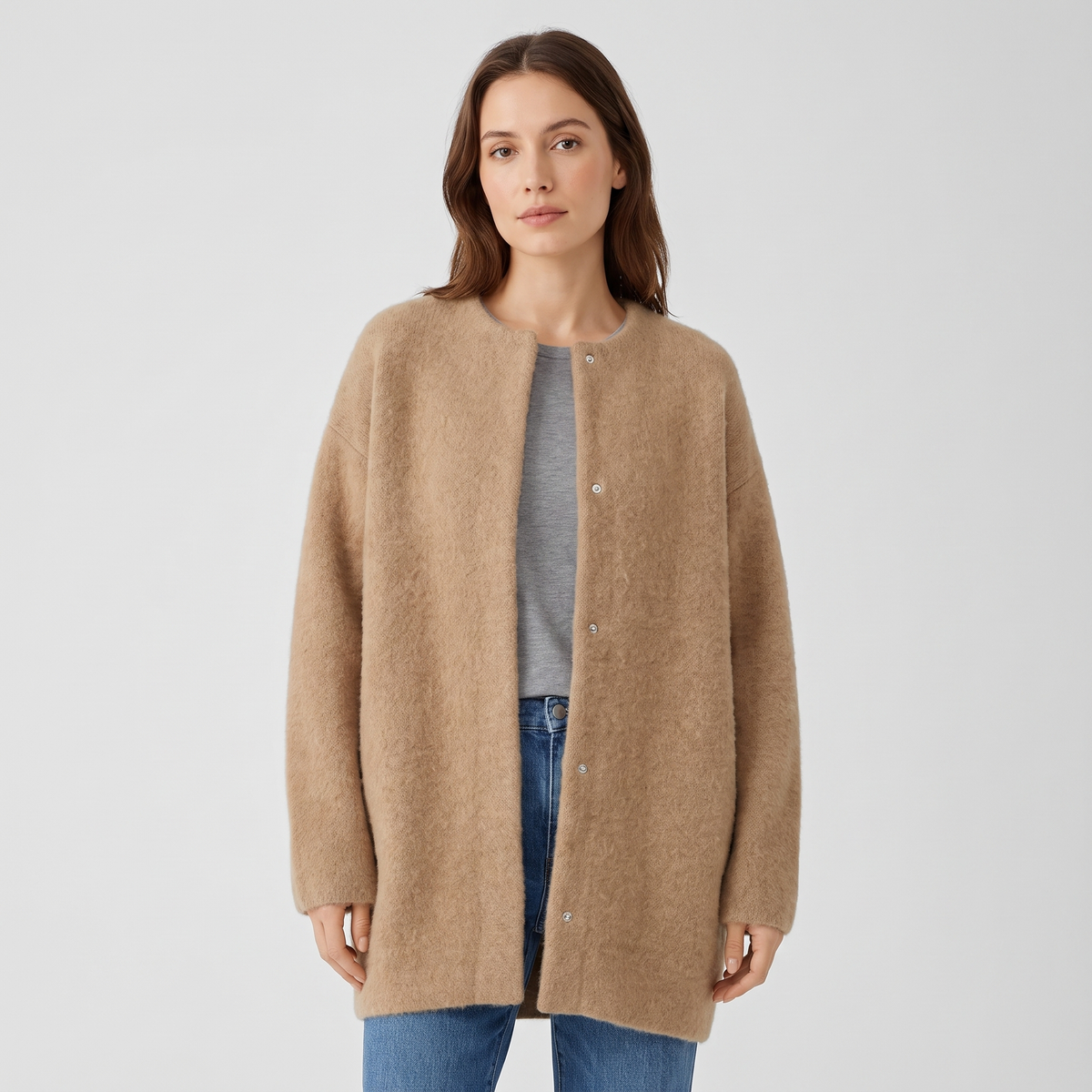 Liliane Womens Cashmere Cardigan, Open Front in Khaki Brown