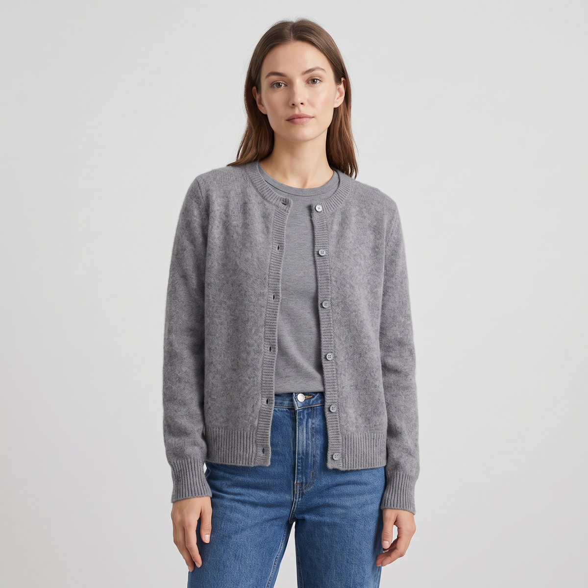 Amanda Womens Soft Knit Cardigan with Button Front in Gray