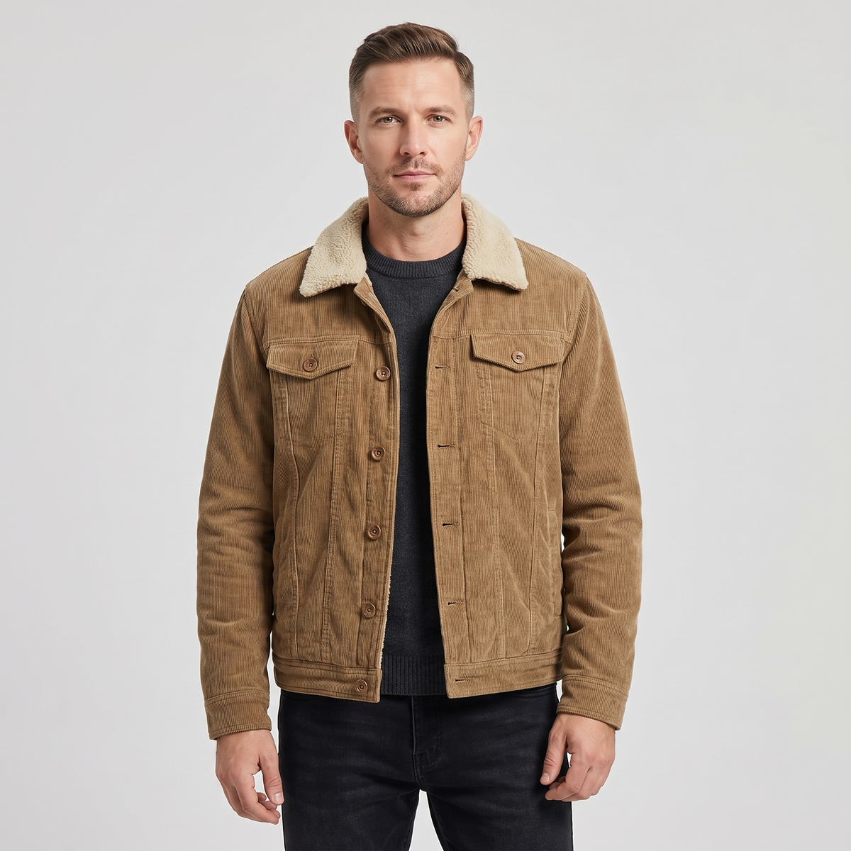 Ryan Mens Corduroy Windbreaker Jacket, Relaxed Fit in Khaki