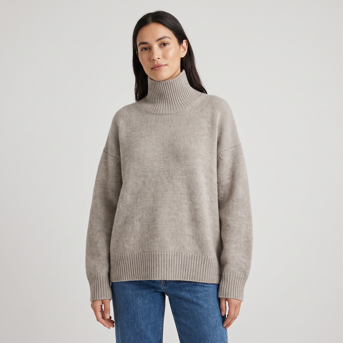 Aurelia Womens Oversized Turtleneck Sweater in Camel