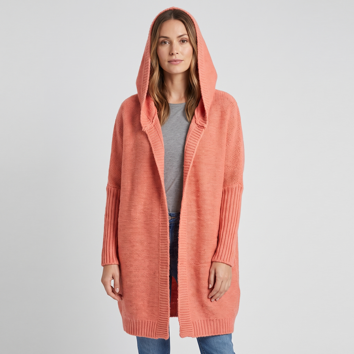 Rosalynne Womens Oversized Hooded Cardigan in Orange