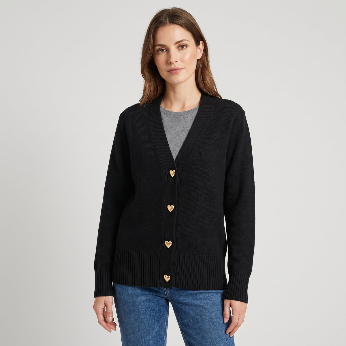 Elin Womens Warm Knit Cardigan Sweater in Black
