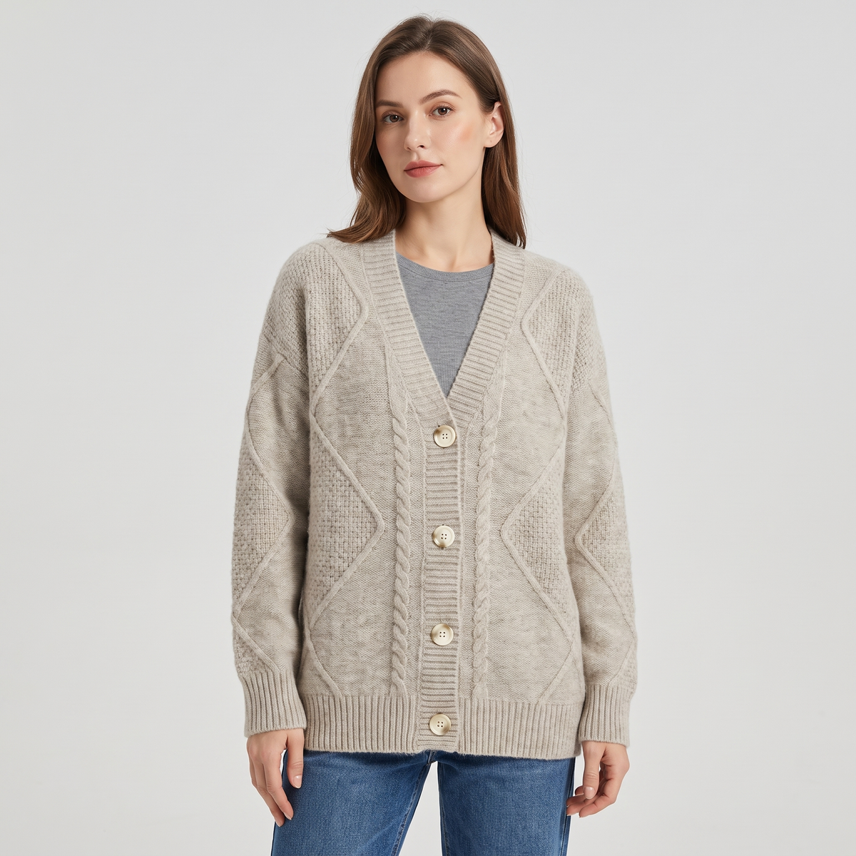 Éléonore Womens V-Neck Knit Cardigan Sweater in Gray