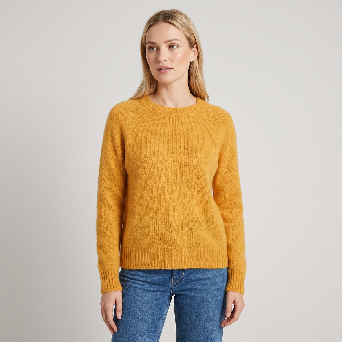 Natasha Womens Crewneck Knit Sweater in Yellow