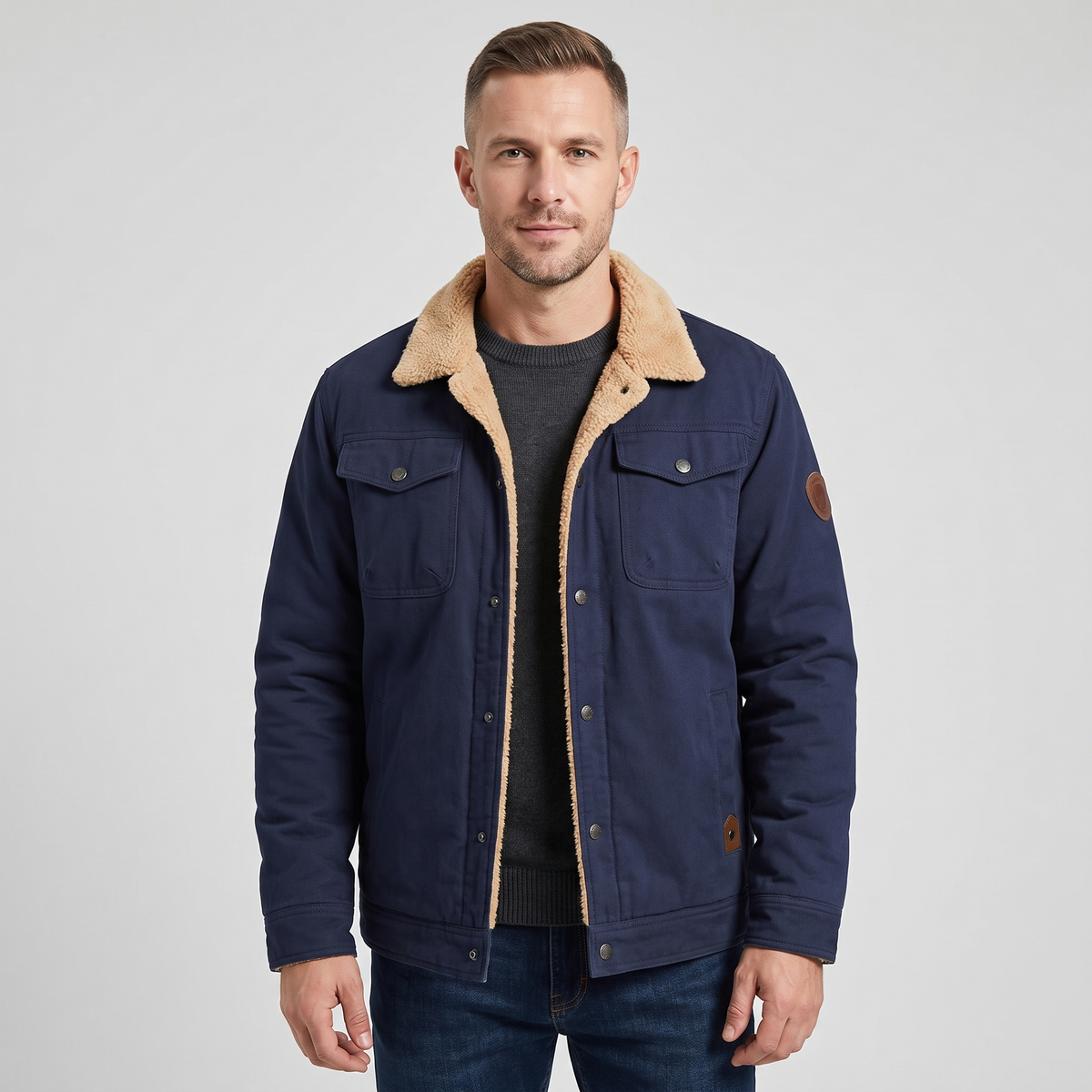 Adam Mens Vintage Bomber Jacket with Rib-Knit Cuffs in Navy
