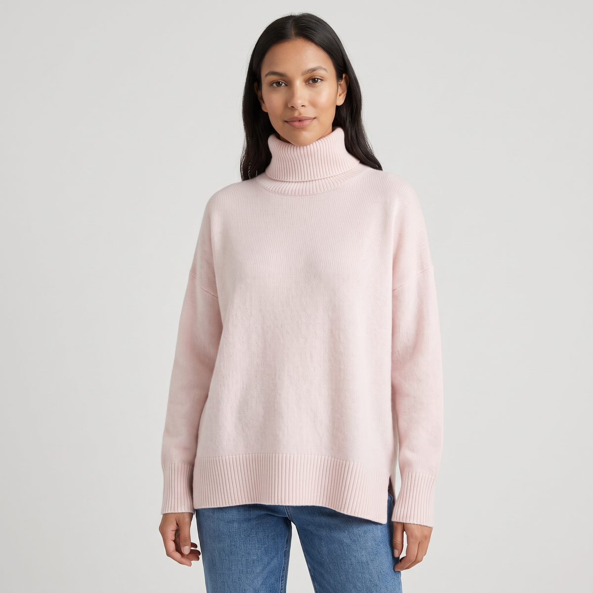Katie Womens Oversized Cashmere Turtleneck Sweater in Pink