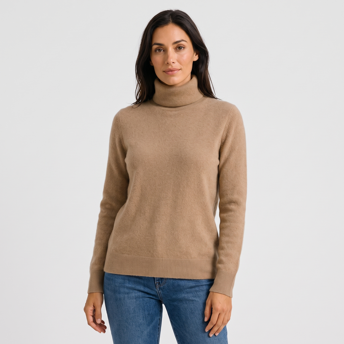 Jenna Womens Classic Turtleneck Sweater in Beige