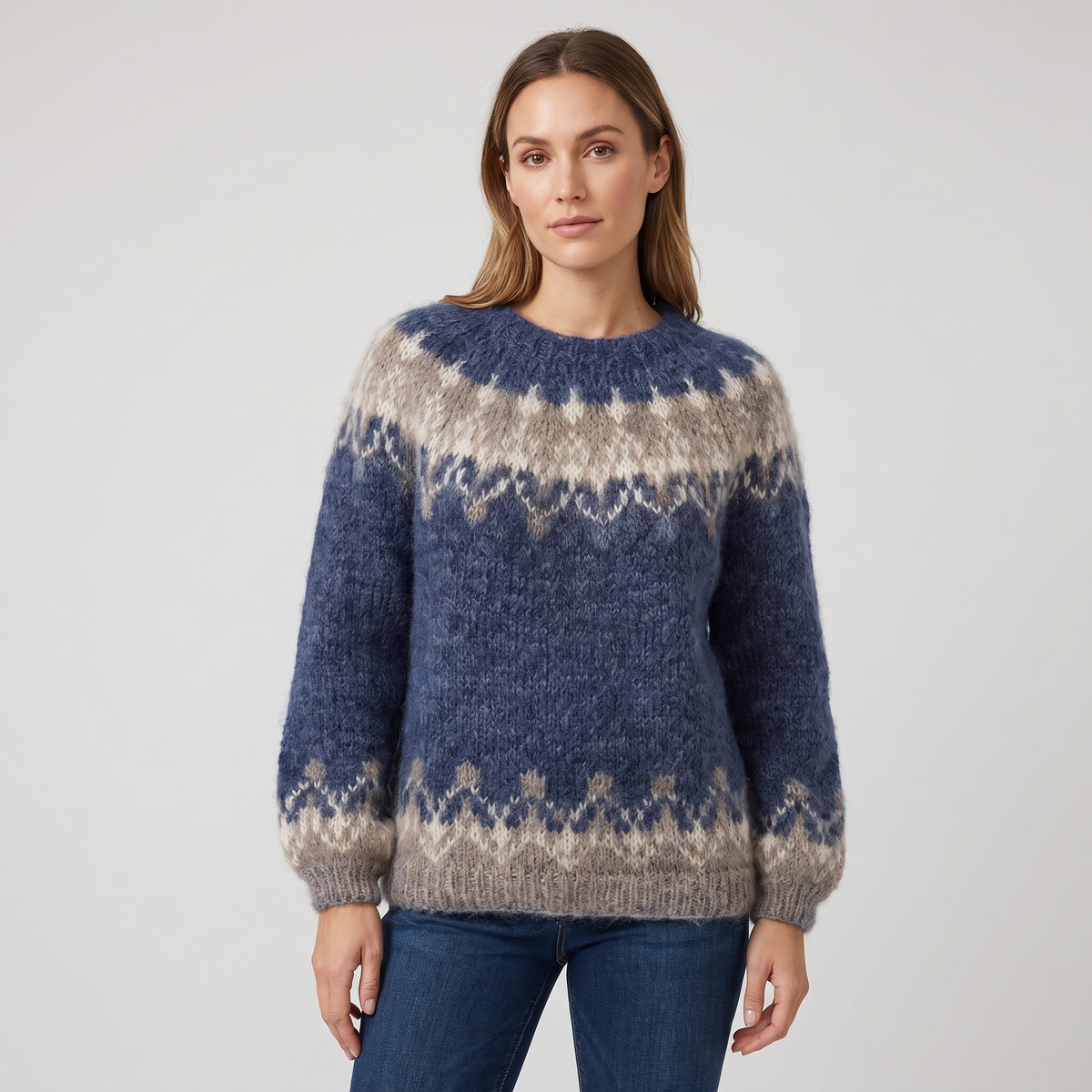 Elsa Womens Mohair Wool Sweater, Icelandic Knit in Blue