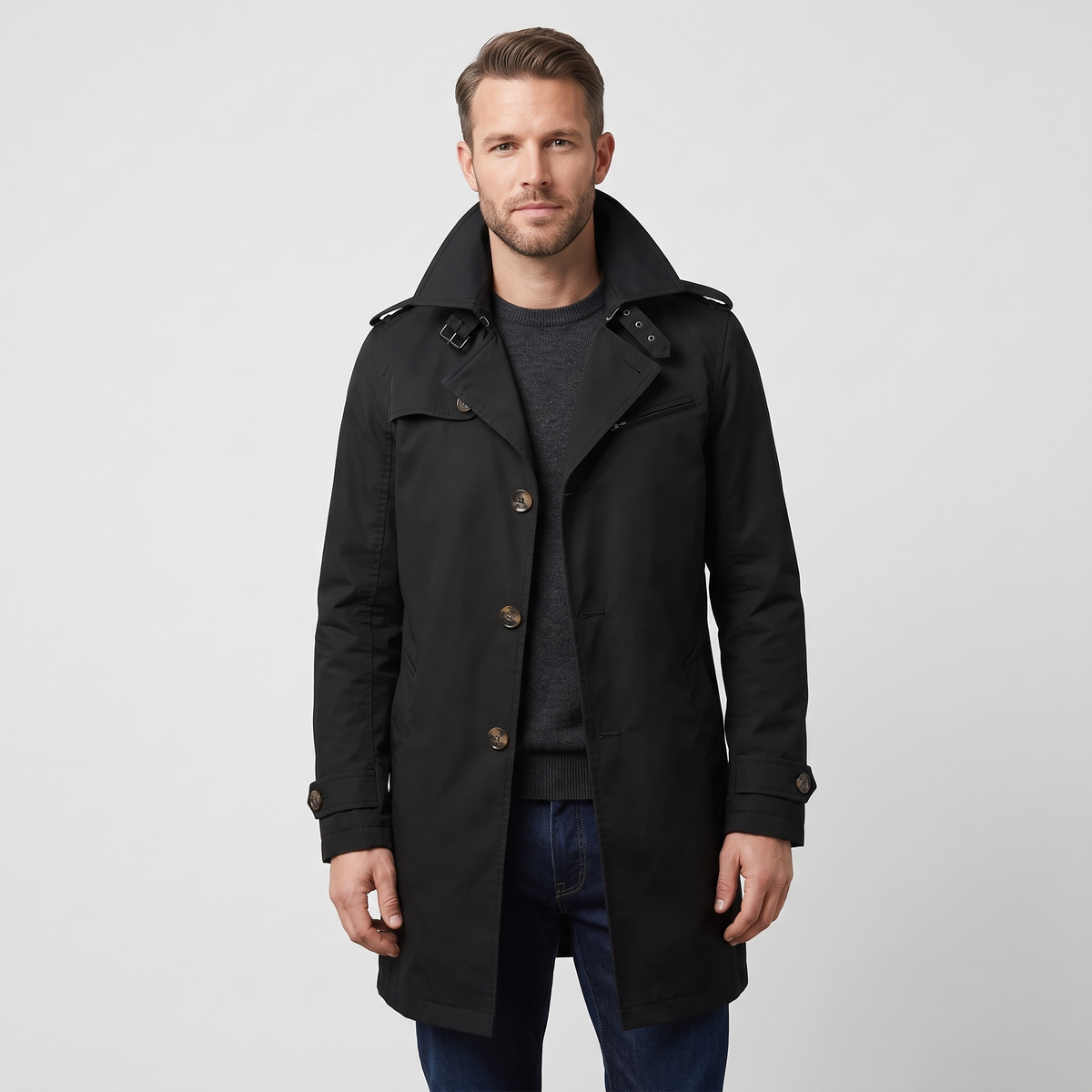 Paul Mens Double Breasted Pea Coat in Black