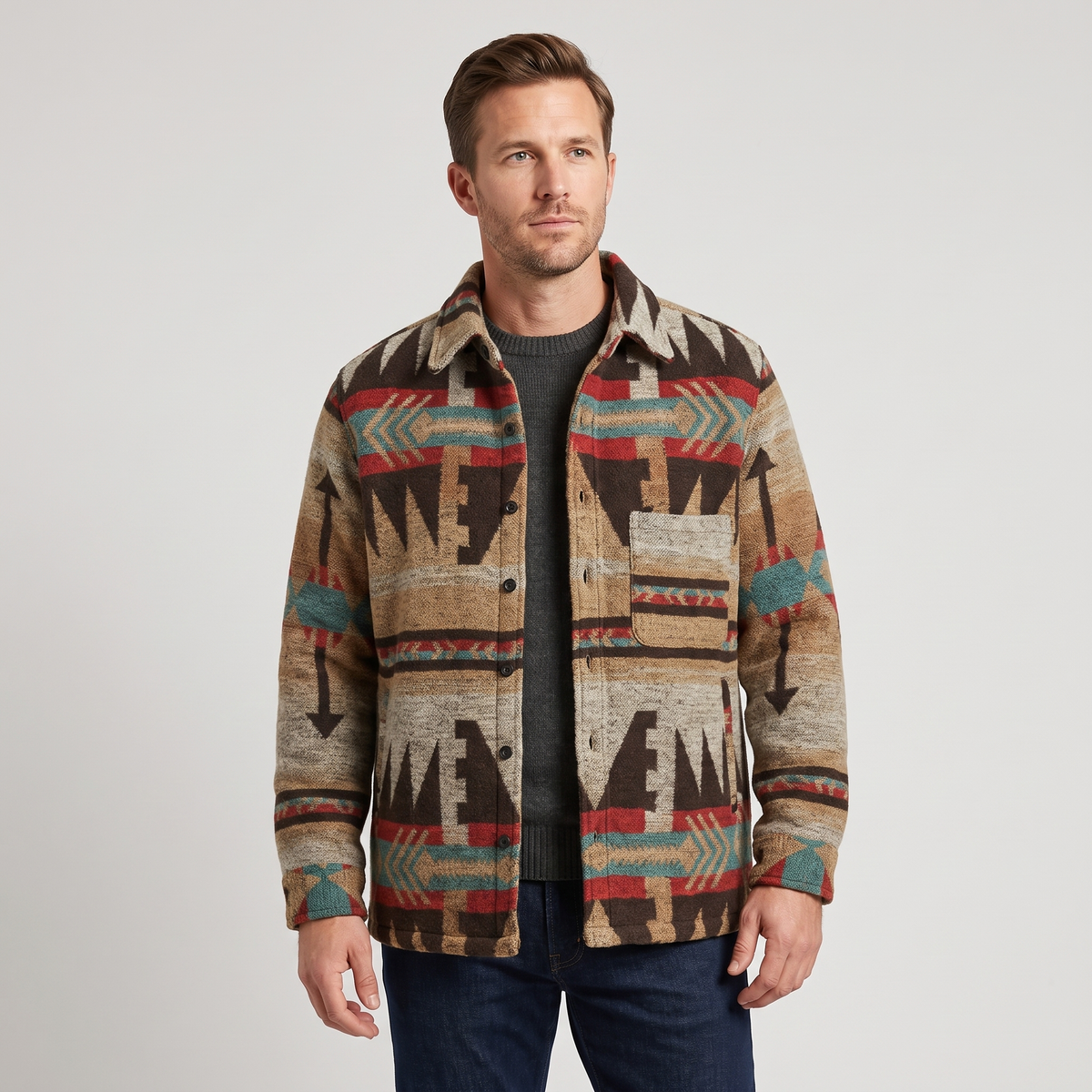 Marcus Mens Patterned Wool Blend Jacket in Dark Brown