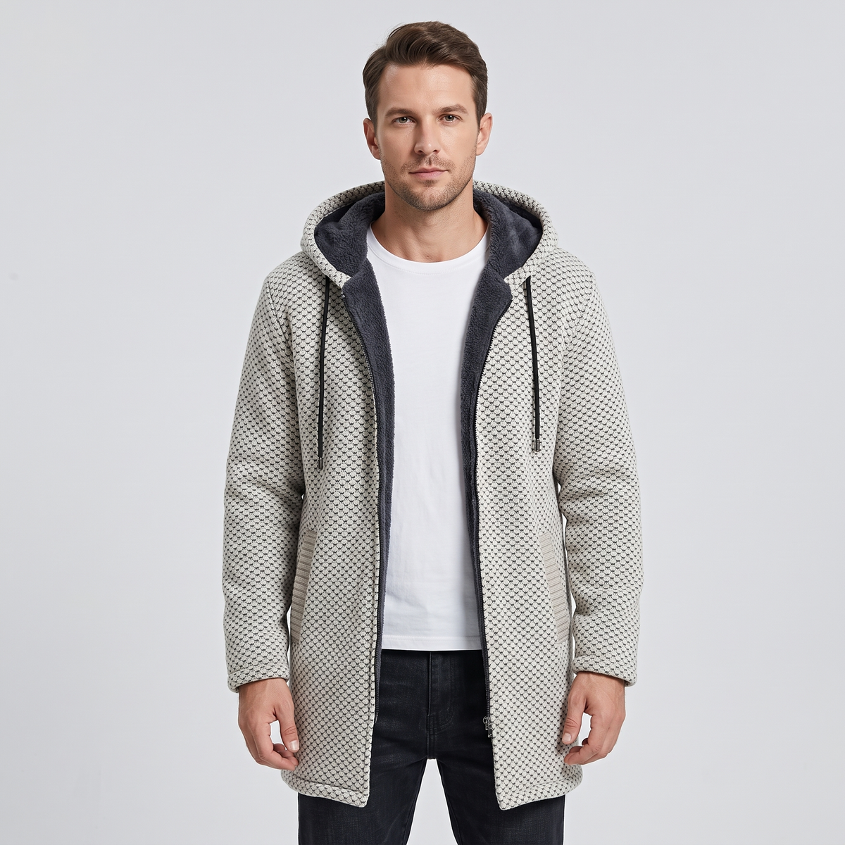 Seth Mens Wool Cashmere Blend Hooded Jacket in White