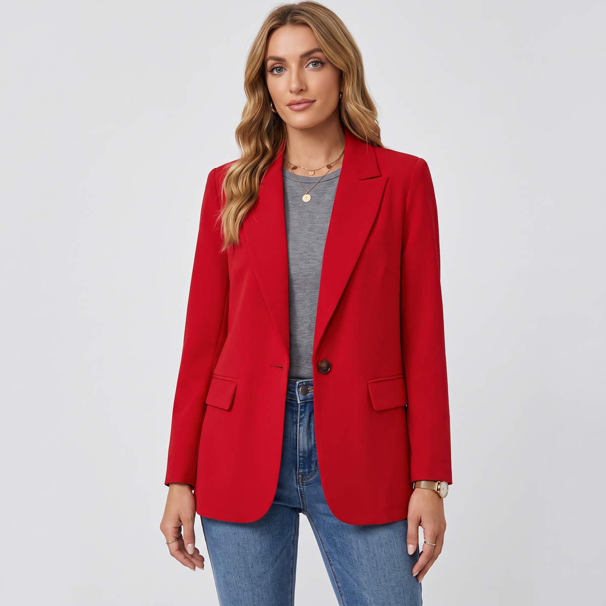 Carol Womens Tailored Blazer, Structured in Red