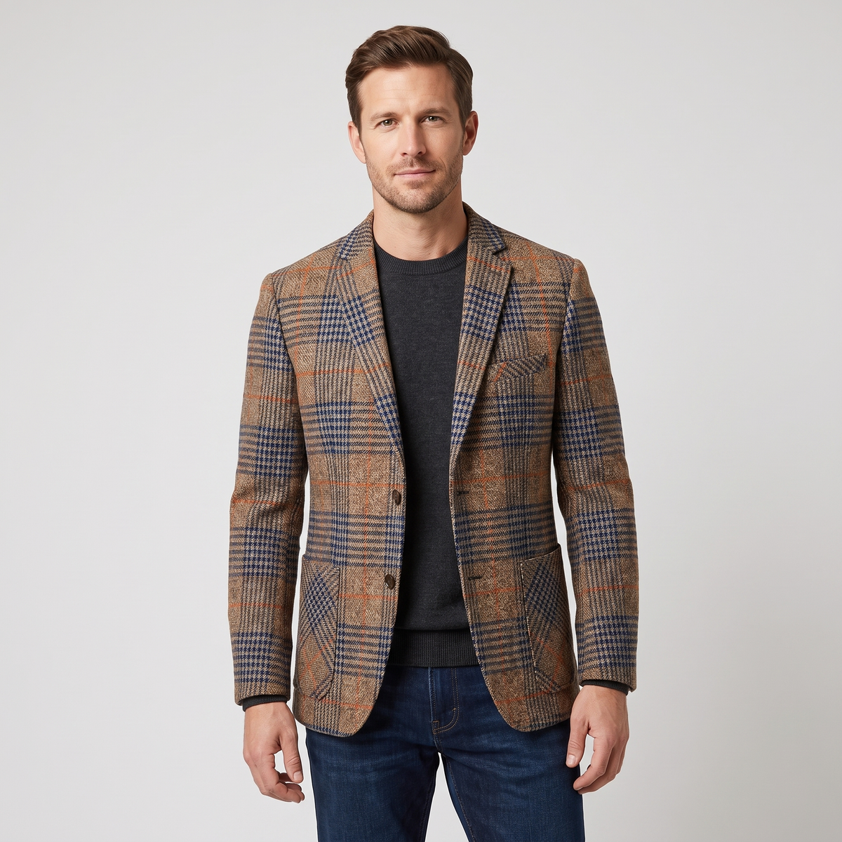 Kristopher Mens Houndstooth Wool Blend Blazer in Brown