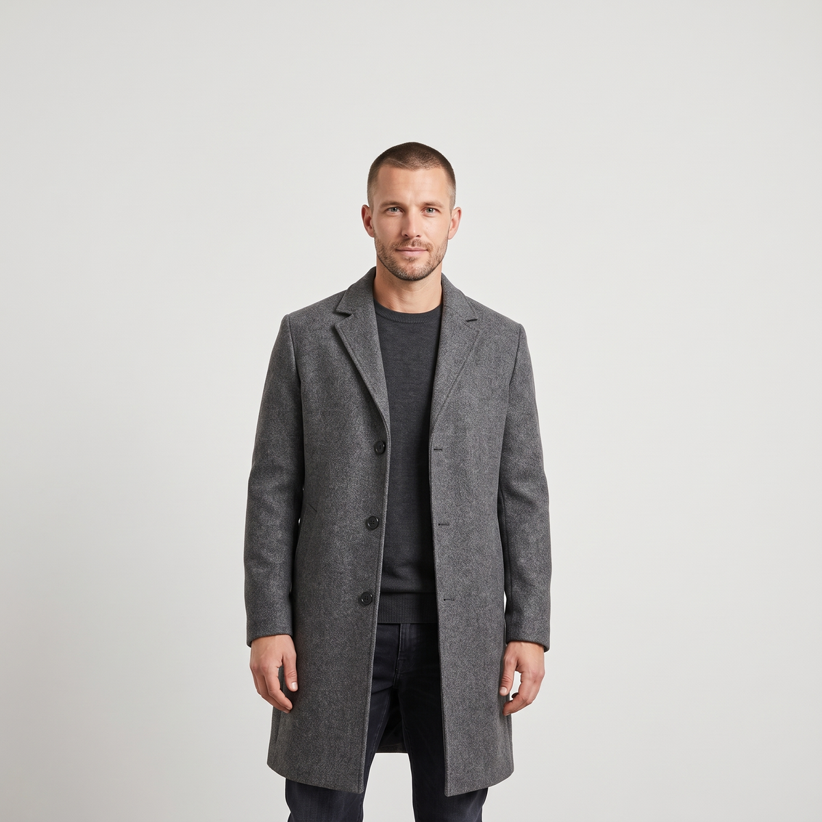 Aston Mens Peruvian Cotton Coat, Three-Button Closure in Slate Gray