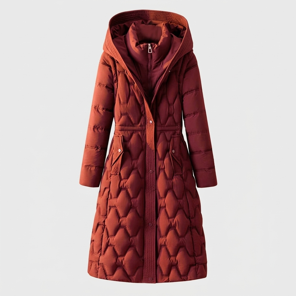 Kristy Womens Quilted Hooded Winter Coat in Rose Red