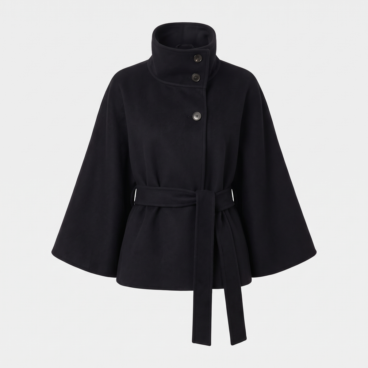 Leslie Womens Wool Blend Cape Coat with Belted Waist