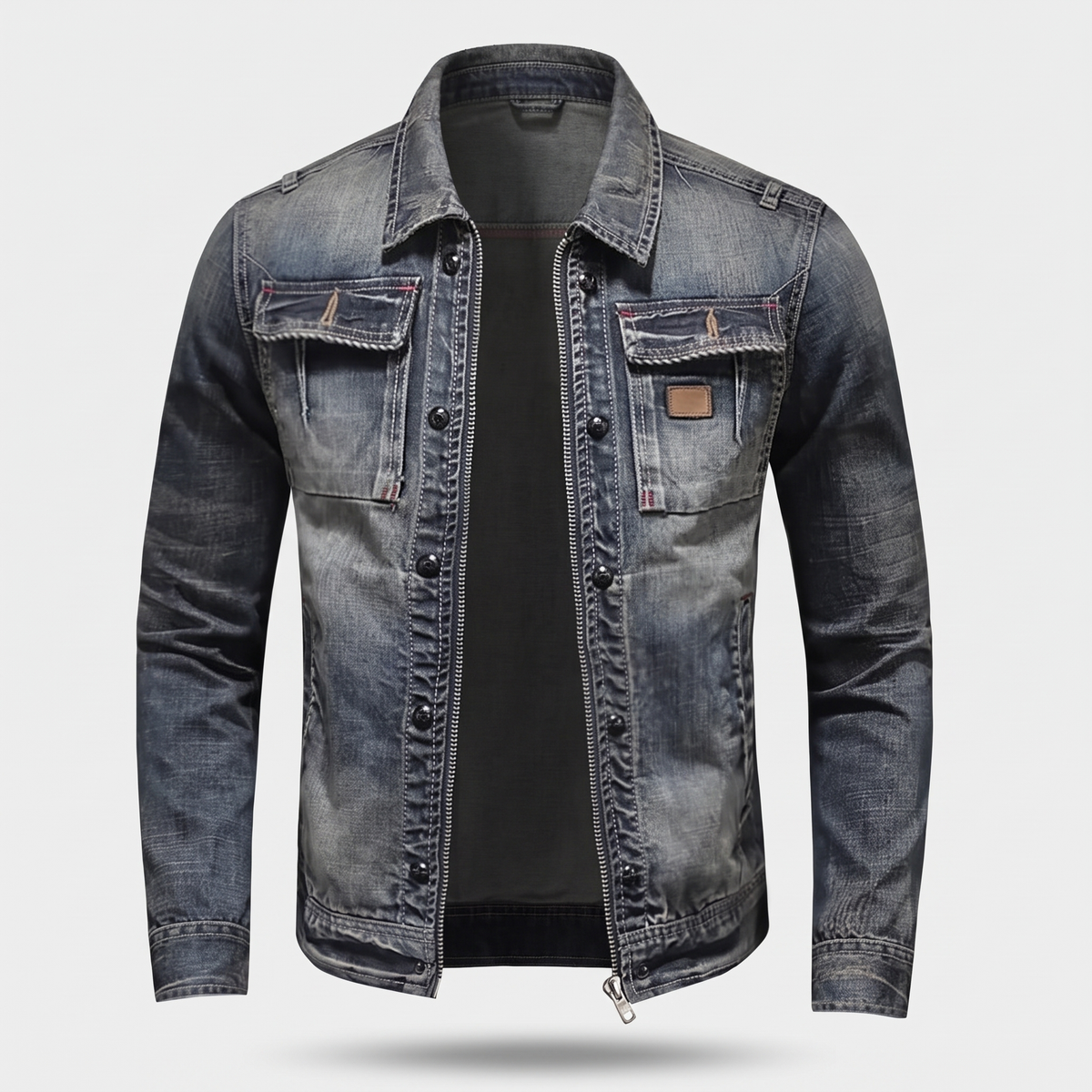Francesco | Mens Denim Trucker Jacket with Flap Pockets — Kent Collar in Denim Blue M–3XL | Westmere