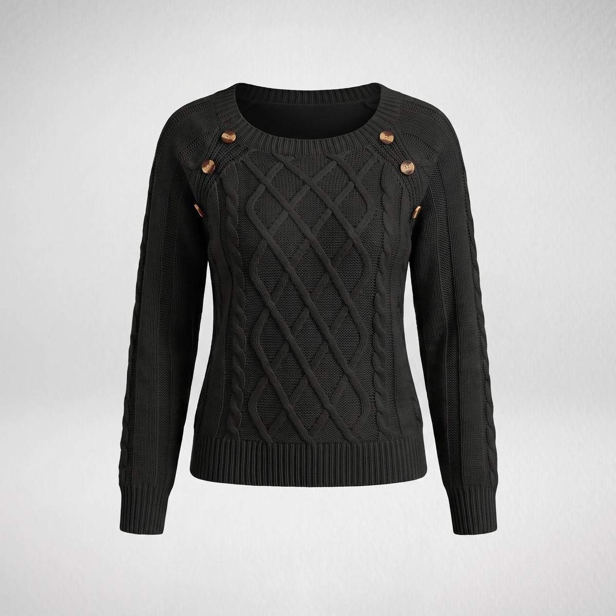 Odaline | Women's Cable Knit Pullover Sweater — Diamond-Texture Crew Neck with Button Shoulder | Westmere