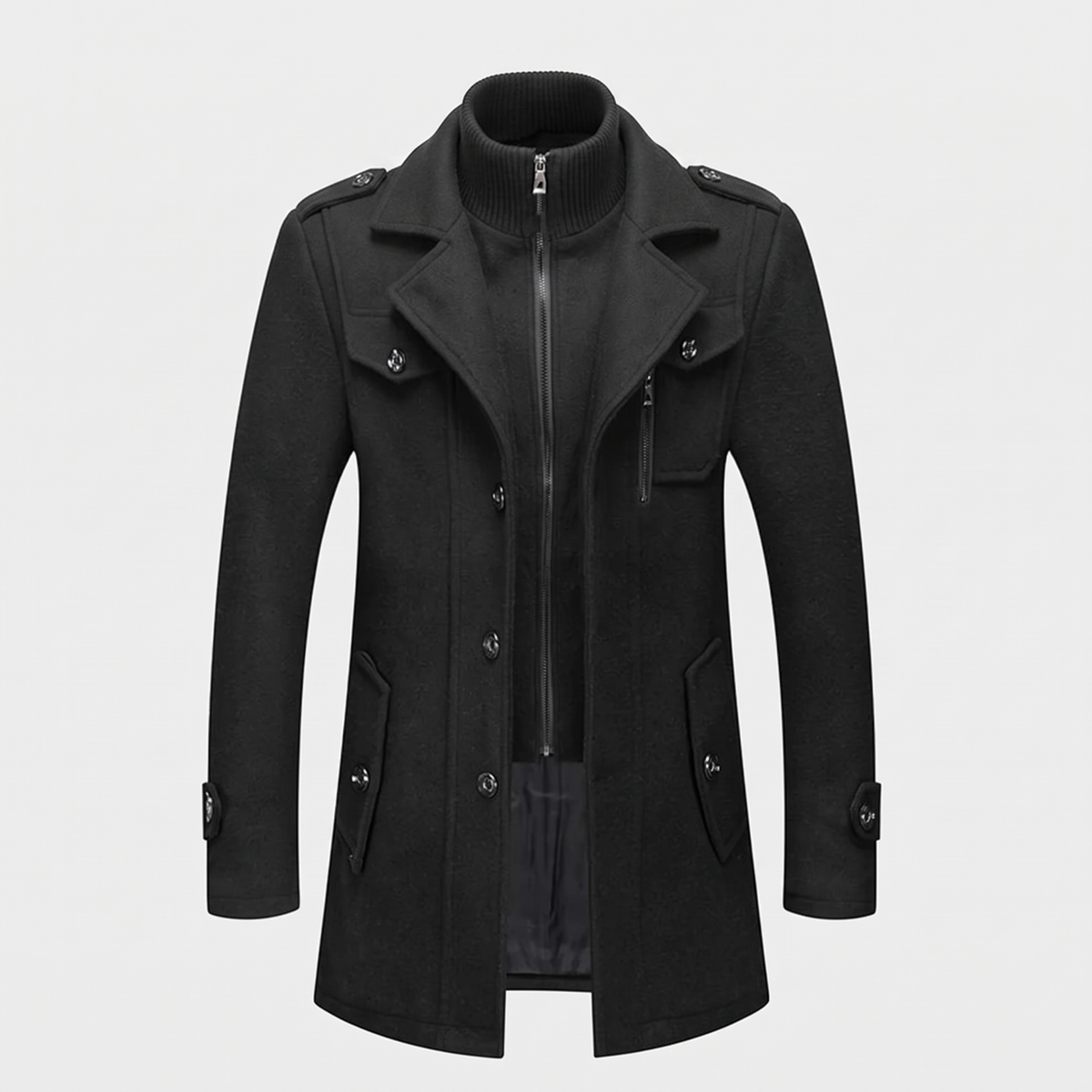 Lukas | Mens Two-Piece Slim-Fit Wool Coat — Winter Coat with Detachable Knit Collar in 3 Colors S–3XL | Westmere