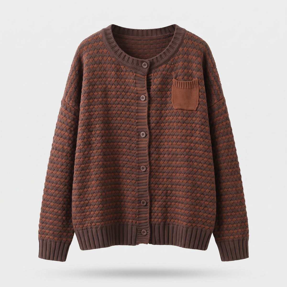 Wrenley | Women's Relaxed Fit Knit Button Cardigan — Waffle-Stitch Layer with Chest Pocket | Westmere