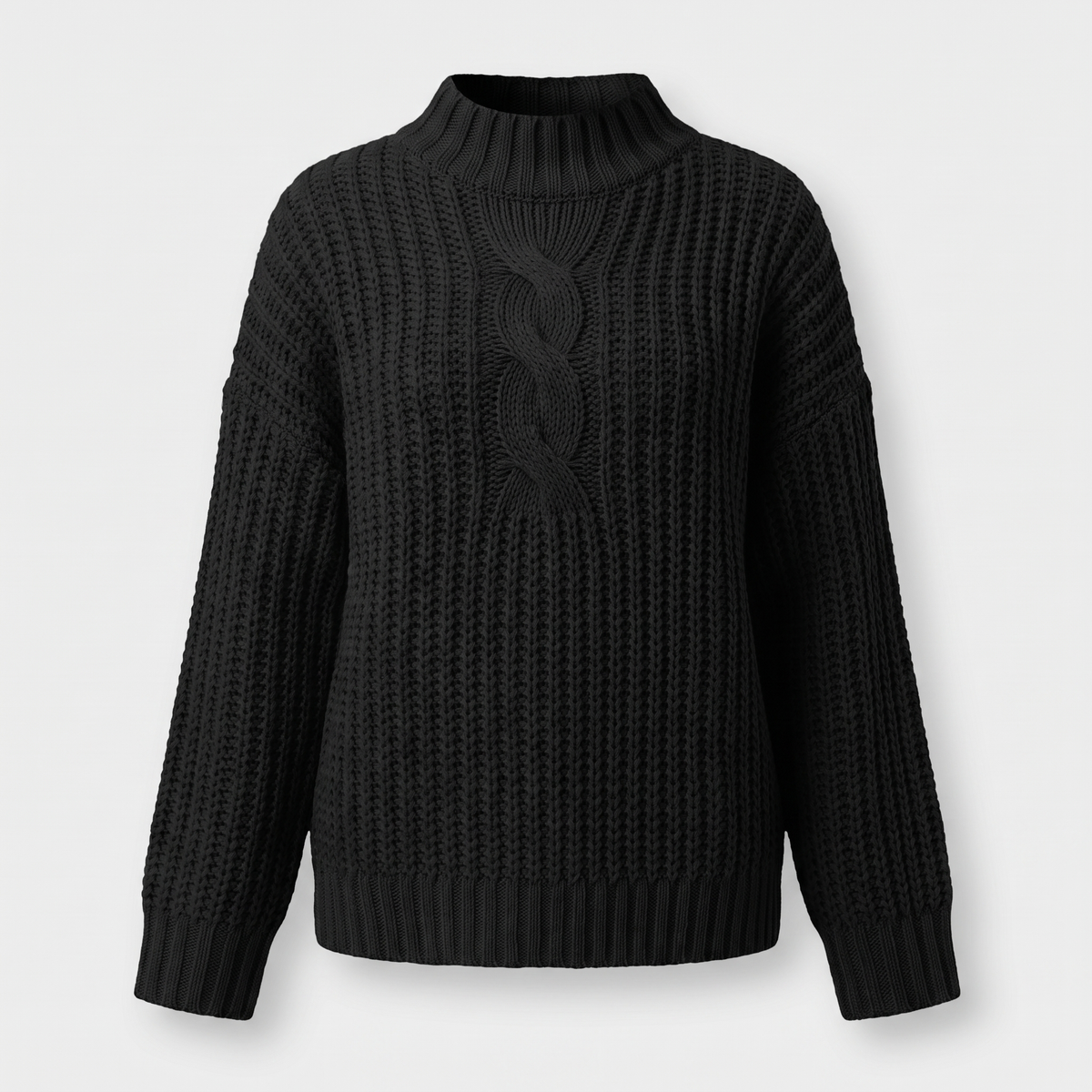 Women's High-Neck Cable-Knit Sweater, Relaxed Fit | Mock-Neck Design, Textured Knit | 5 Colorways | S–3XL